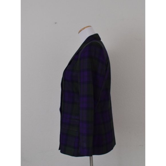 Vintage 90s Green and Purple Plaid Rayon Blazer by KASPER size 8 - Picture 3 of 10